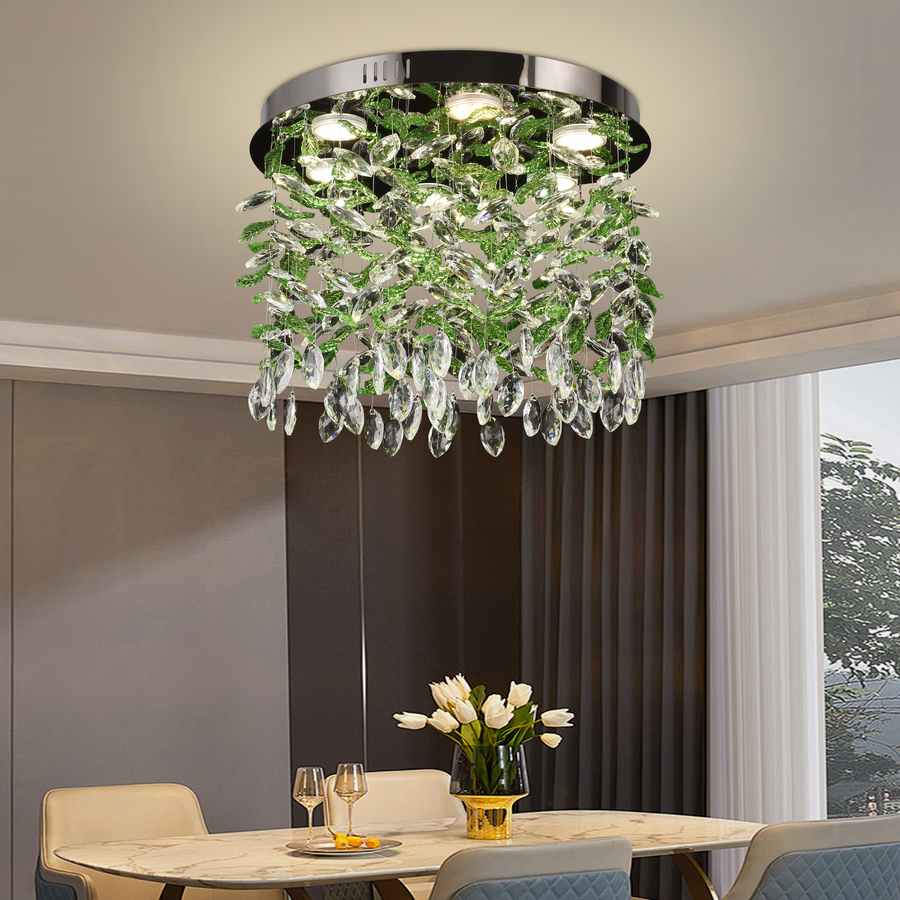 Crystal LED Chandelier LLC211/400GN Round, 22W, Cold/Warm/Neutral Light, Green Crystals, Shiny Chrome