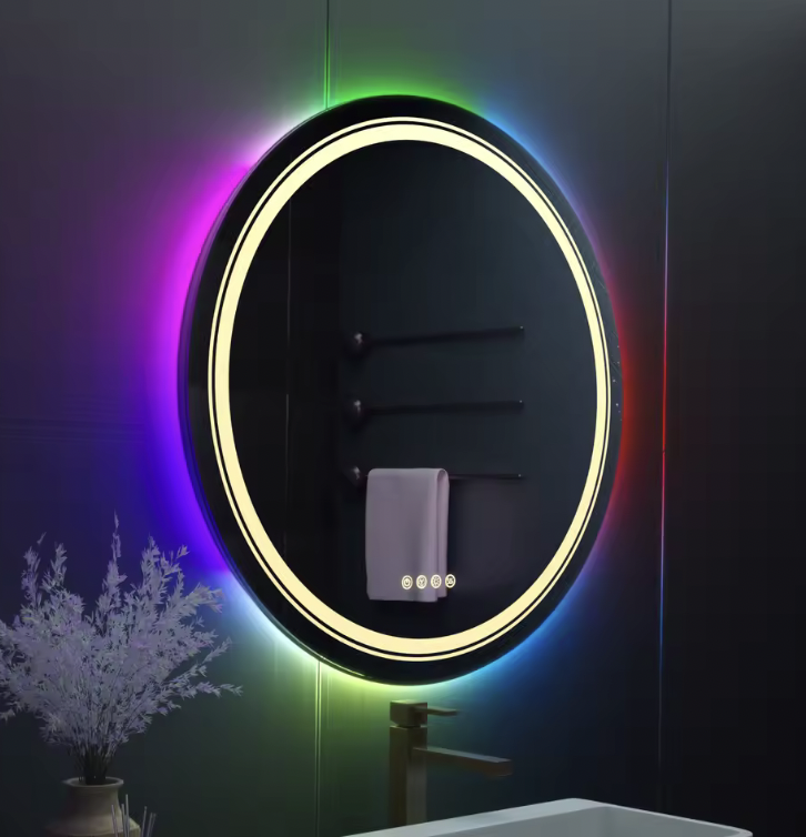 Round LED Mirror, 70cm, Celeste MotionGlow Marcello, RGB Light, Bluetooth Speaker, Demister System, Clock & Thermometer, Dimmable 70X70BTRGB