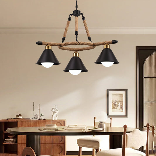 Rope Chandelier, 2*E27, Brown, Metal and Rope