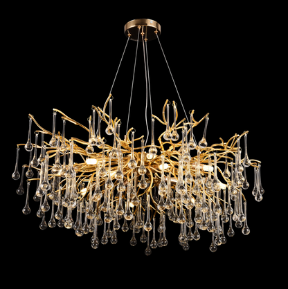 WALTZ Rhapsody Crystal Chandelier, 9x G9, Gold, 60cm, Adjustable Height