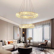 LED Chandelier LLC130/2CH, Crystal and Metal, 62W, 2 Circles, Dimmable, Adjustable Height, Cold/Warm/Neutral Light, Luxurious Lighting