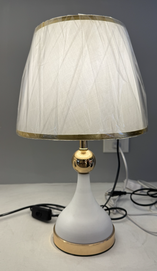 Veioza VZ214WH, 1x E27, Metal and Textile, White and Gold