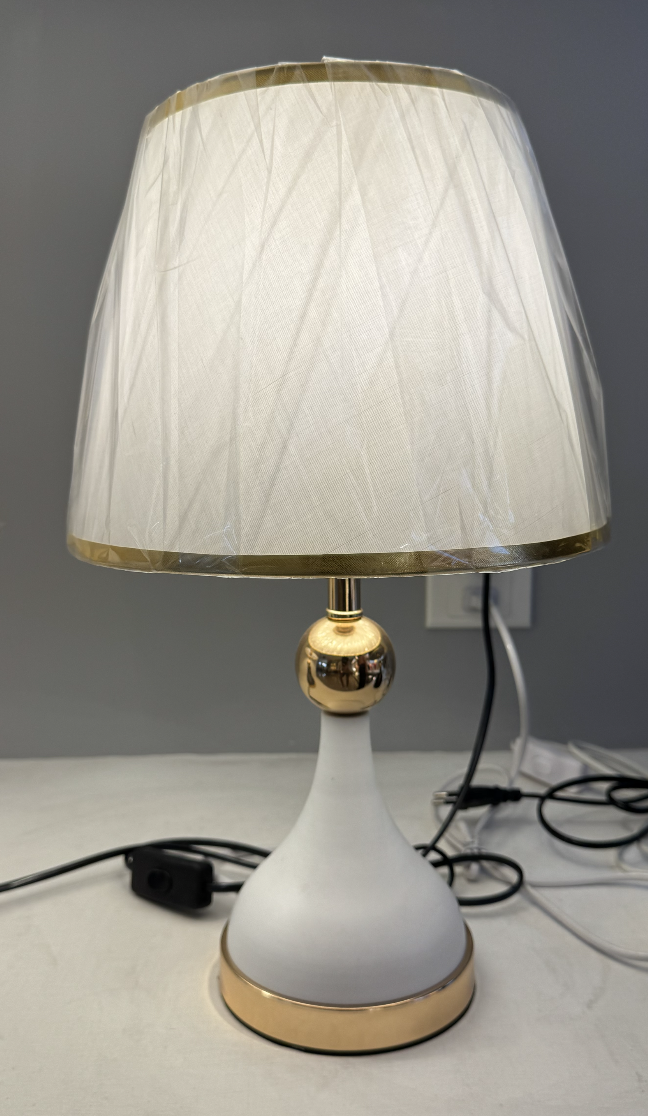 Veioza VZ214WH, 1x E27, Metal and Textile, White and Gold