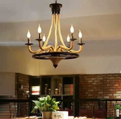 Rope Chandelier, 2*E27, Brown, Metal and Rope