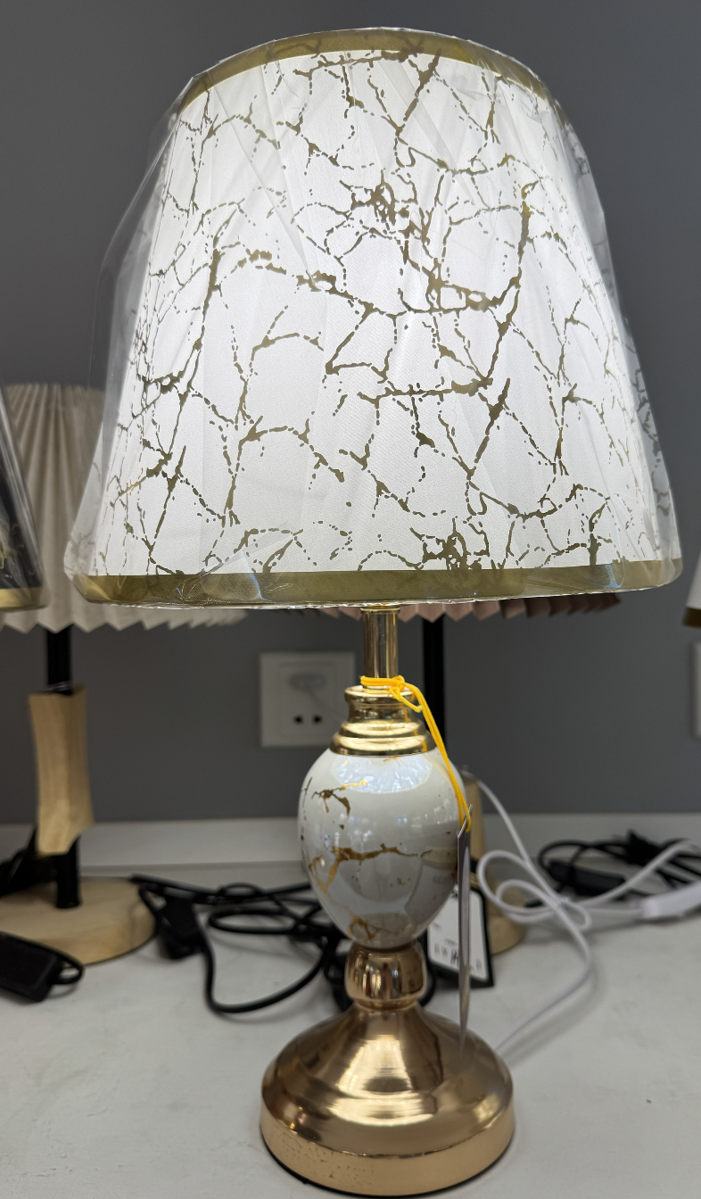 Veioza VZ211WH, 1x E27, Metal and Textile, White and Gold