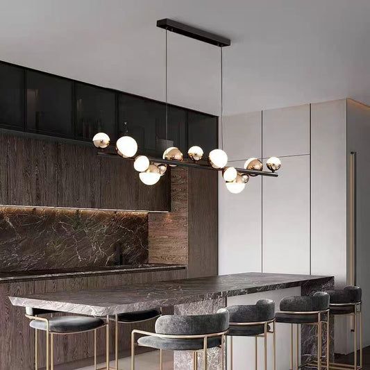 Aurion Acrylic LED Pendant Chandelier with Remote Control, Dimmable, Black Gold, Metal and Acrylic