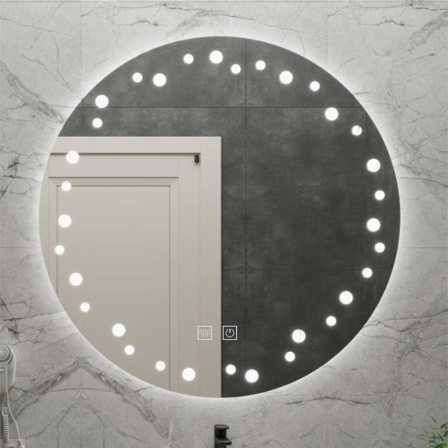 Touch Ivory LED Mirror, De-fogging System, Diameter 60cm, Cold Light 6000K