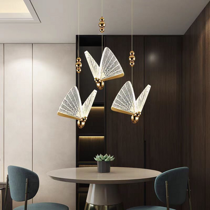 Valentina Acrylic LED Pendant Chandelier with Remote Control, Dimmable, 3000K/4000K/6000K, Gold, Metal and Acrylic