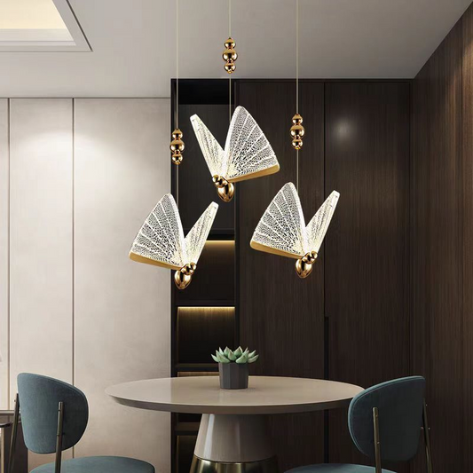 Valentina Acrylic LED Pendant Chandelier with Remote Control, Dimmable, 3000K/4000K/6000K, Gold, Metal and Acrylic