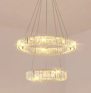 LED Chandelier LLC130/2CH, Crystal and Metal, 62W, 2 Circles, Dimmable, Adjustable Height, Cold/Warm/Neutral Light, Luxurious Lighting