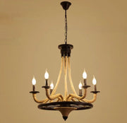 Rope Chandelier, 2*E27, Brown, Metal and Rope