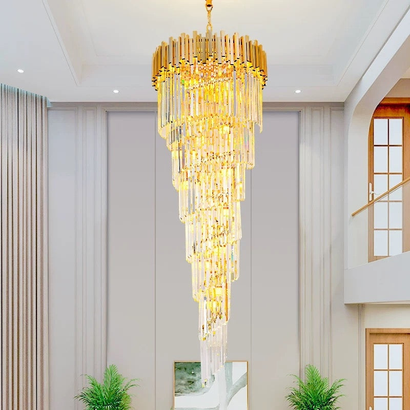 Crystal Chandelier CC110/600x1800GD, 28xE14, Diameter 60cm, Height 180cm, Shiny Gold, Adjustable Height, Elegant Design