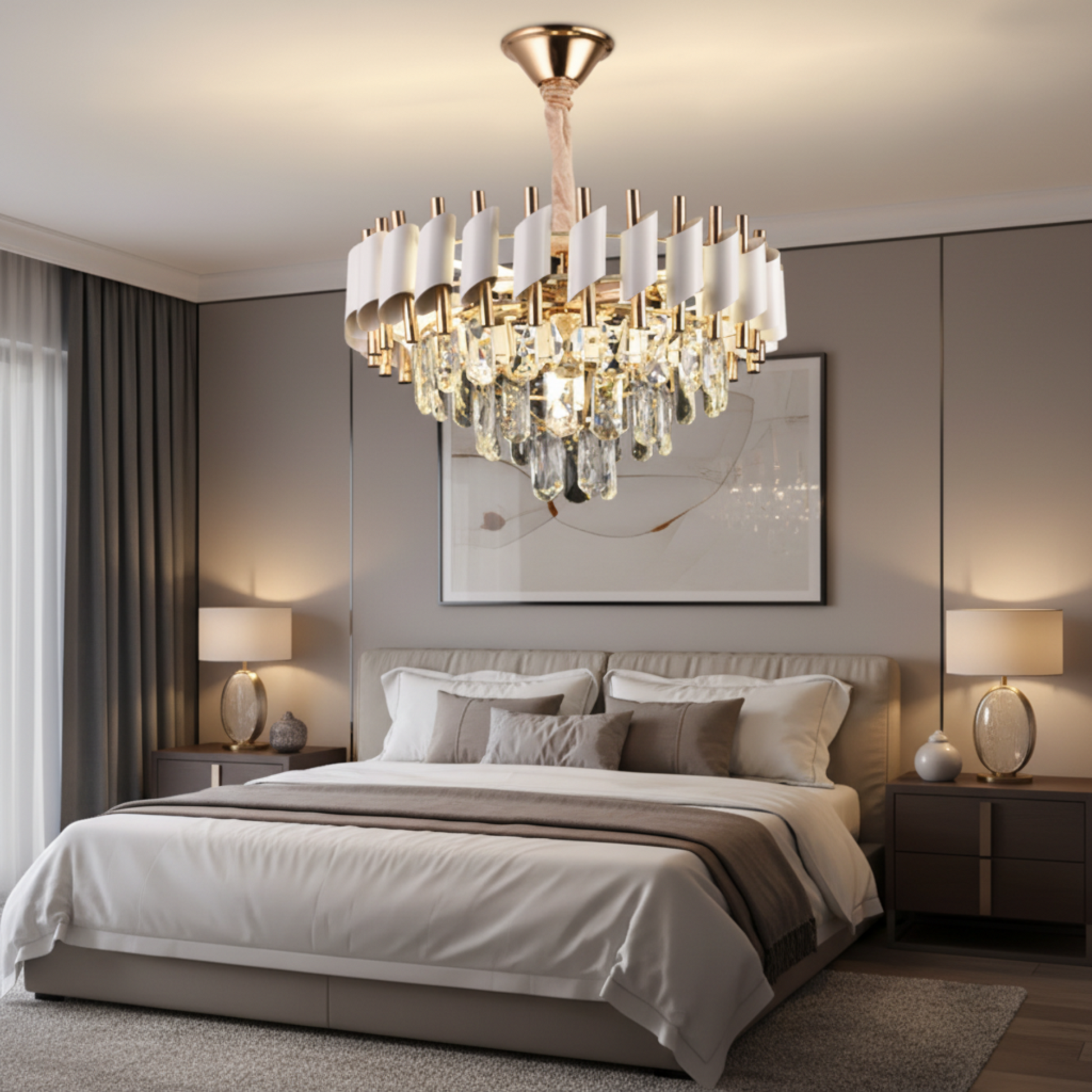 Candelabru Cristal VERSAILLES Nobile 5xE14, Diametru 40cm, Auriu Lucios si Alb Candelabre Cristal Default Title Alessandro Design