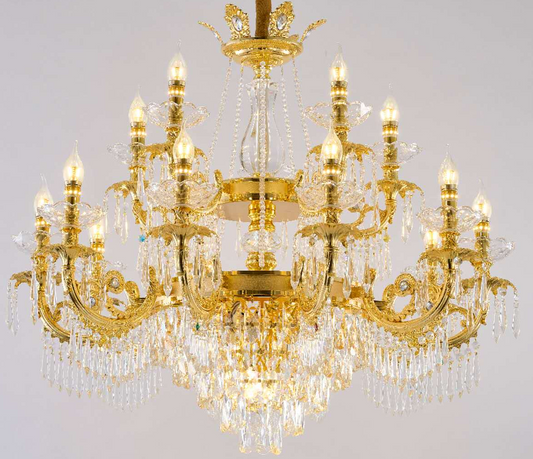 Crystal Chandelier Regalis 11x E14, Diameter 85cm, Shiny Gold, Adjustable Height, Metal and Crystal