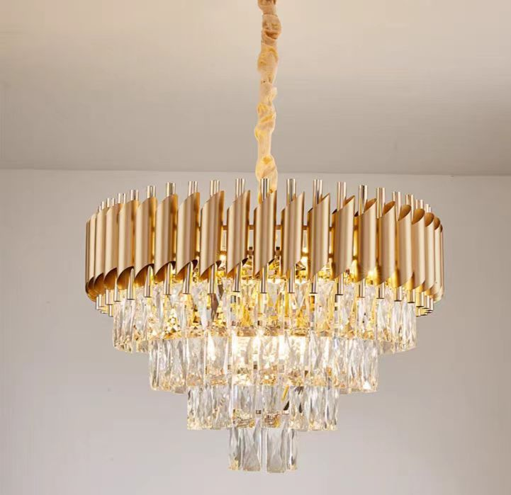 VERSAILLES Eleganza Crystal Chandelier 8x E14, Diameter 49cm, Gold, Adjustable Height
