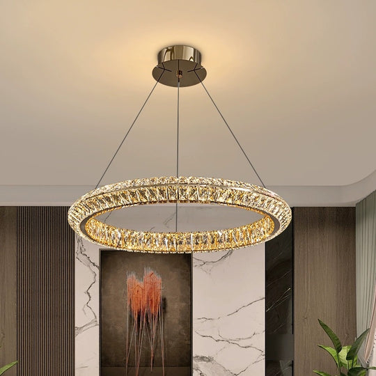 LED Chandelier with Remote Control, LLC132/500GD, Crystal and Metal, 26W, 1 Circle, Dimmable, Adjustable Height, Cool/Warm/Neutral Light, Luxury Lighting LED Chandeliers with Remote Control Default Title Alessandro Design