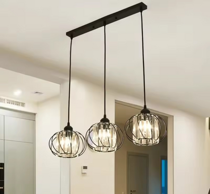 Modern Classic Chandelier, Suspended, Monica LC910/3LBK, 3 X E27, Black, Metal and Glass, Adjustable Height