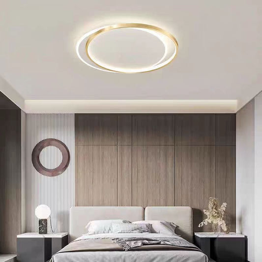 LED chandelier with Orella solar remote control, 98W, 2 circles, cold/hot/neutral light, unstable, golden