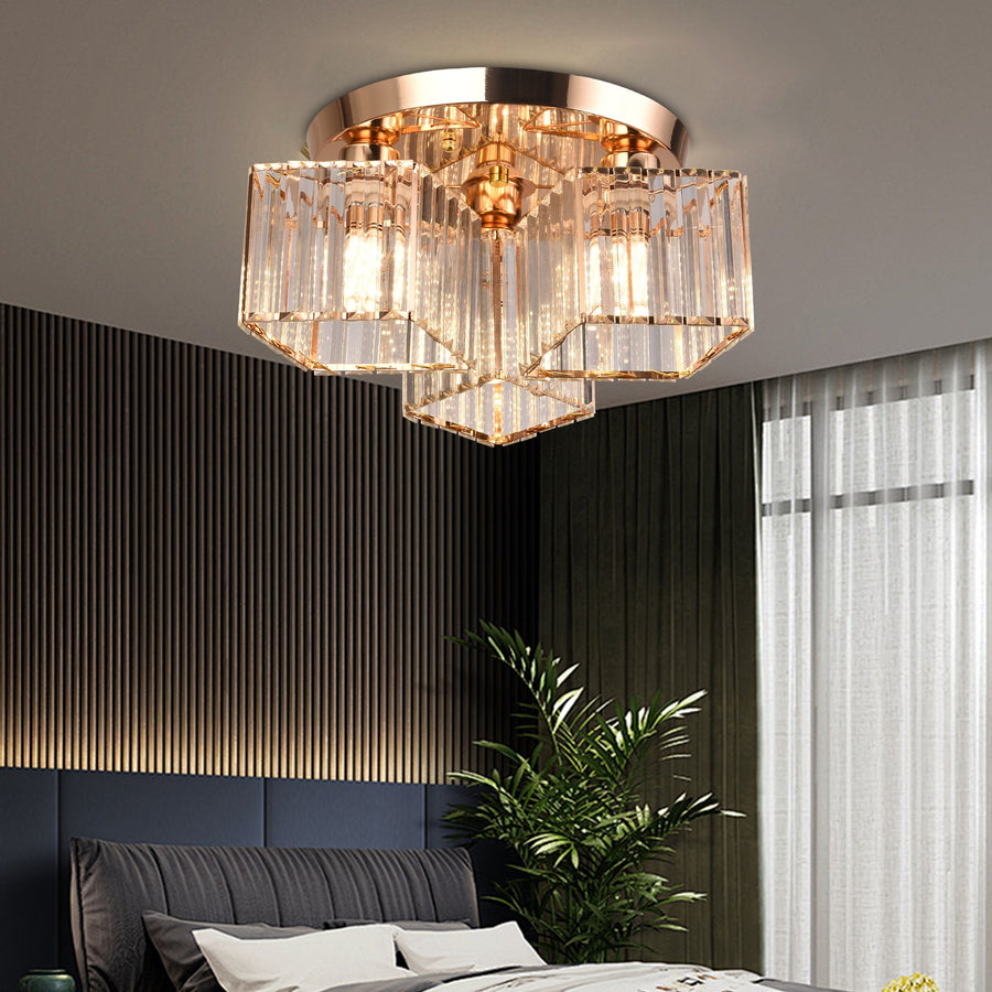 Sasha Modern Classic Chandelier, LC117/3GD, 3x E27, Metal and Crystal, Gold, Lampshade