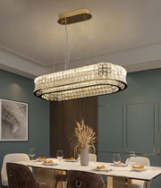 LED Chandelier with Remote Control, LLC160/750X350GD, Crystal and Metal, 71W, Dimmable, Adjustable Height, Cold/Warm/Neutral Light, Luxurious Lighting