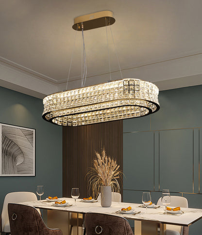 LED Chandelier with Remote Control, LLC160/750X350GD, Crystal and Metal, 71W, Dimmable, Adjustable Height, Cold/Warm/Neutral Light, Luxurious Lighting