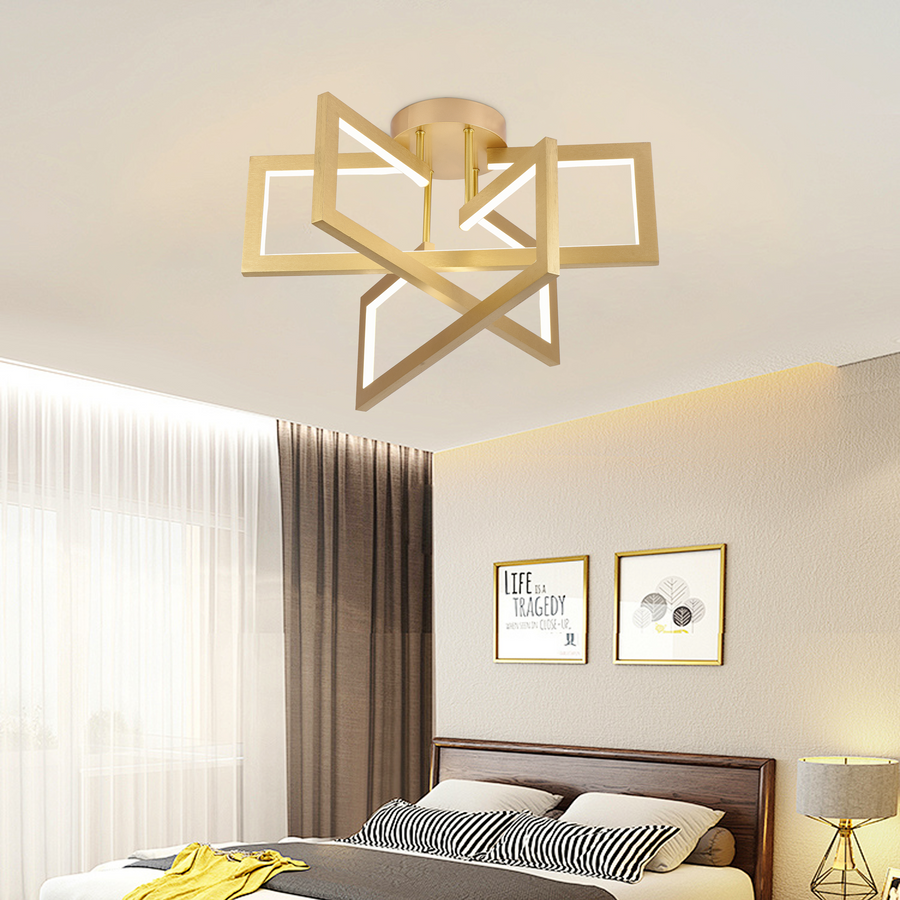 Lustra LED cu telecomanda 73W, 3 Elemente, lumina Rece/Calda/Neutra, Dimabila, Auriu