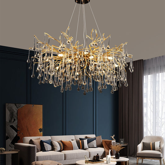WALTZ Rhapsody Crystal Chandelier, 9x G9, Gold, 60cm, Adjustable Height