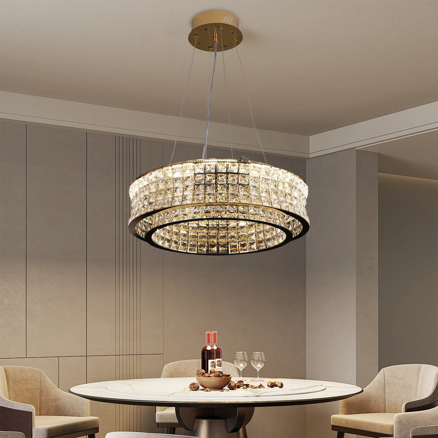 LED Chandelier LLC130/1CH, Crystal and Metal, 31W, 1 Circle, Dimmable, Adjustable Height, Cold/Warm/Neutral Light, Luxurious Lighting