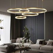 Suspended LED chandelier with remote control LT813/4GD 41W, 4 Circles, Cold/Warm/Neutral light, Dimmable, Black, Height Adjustable