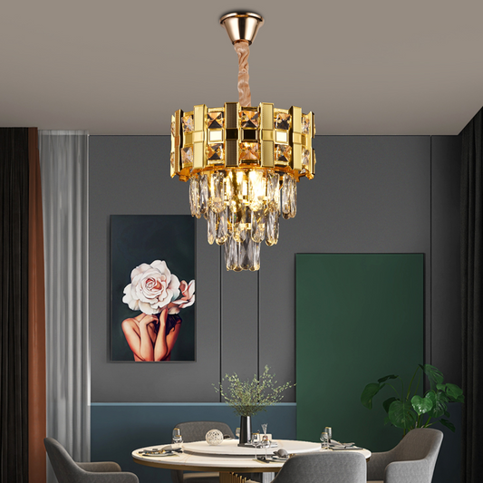 Cristal chandelier Aurelio Vesta 3xe14, 30cm diameter, glossy gold, rebrable height