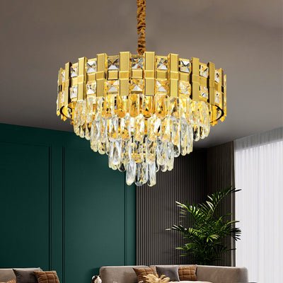 Crystal Chandelier BRAN Eleganza 8xE14, Diameter 49cm, Shiny Gold, Adjustable Height