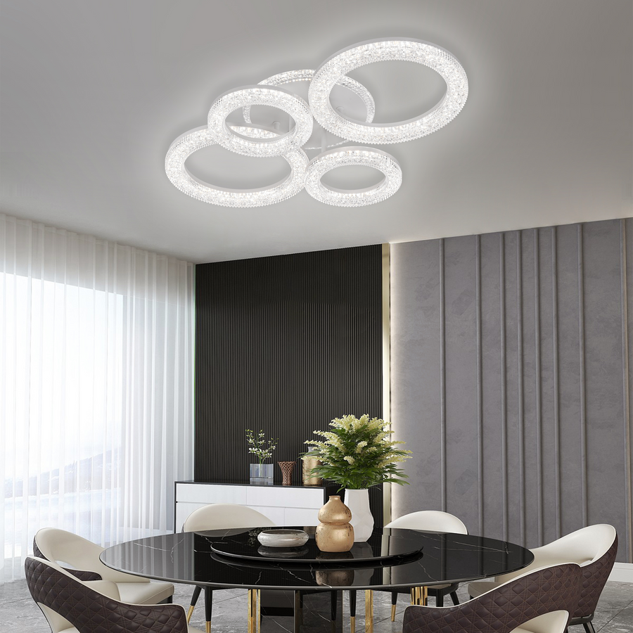 Linnea LED Chandelier with Remote Control, Dimmable, White, Crystals