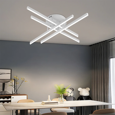 GIO Remote Control LED Chandelier, 54W, 4 Elements, Cold/Cool/Neutral Light, Dimmable, White