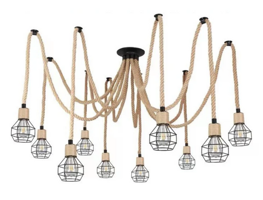 Vintage Chandelier CORDA, 2xE27, Rustic, String and Metal, 2x100cm, Black Support