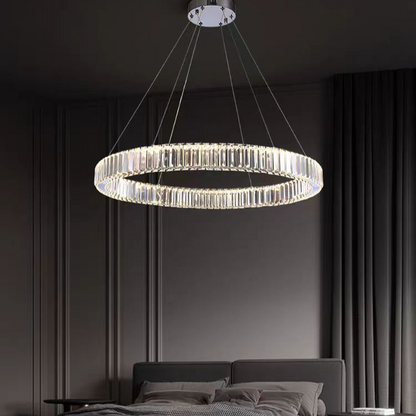 LED Chandelier LLC130/1CH, Crystal and Metal, 31W, 1 Circle, Dimmable, Adjustable Height, Cold/Warm/Neutral Light, Luxurious Lighting