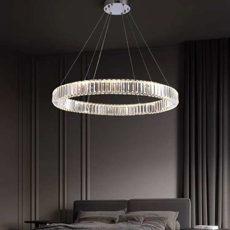 LED Chandelier LLC130/1CH, Crystal and Metal, 31W, 1 Circle, Dimmable, Adjustable Height, Cold/Warm/Neutral Light, Luxurious Lighting