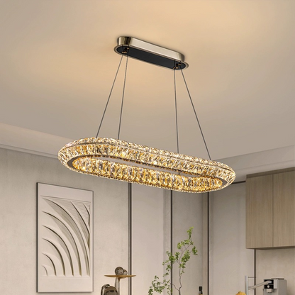 LED Chandelier with Remote Control, LLC132/900X300GD, Crystal and Metal, 80W, 1 Circle, Dimmable, Adjustable Height, Cold/Warm/Neutral Light, Luxurious Lighting