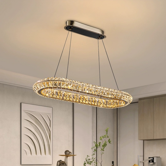 LED Chandelier LLC130/1CH, Crystal and Metal, 31W, 1 Circle, Dimmable, Adjustable Height, Cold/Warm/Neutral Light, Luxurious Lighting