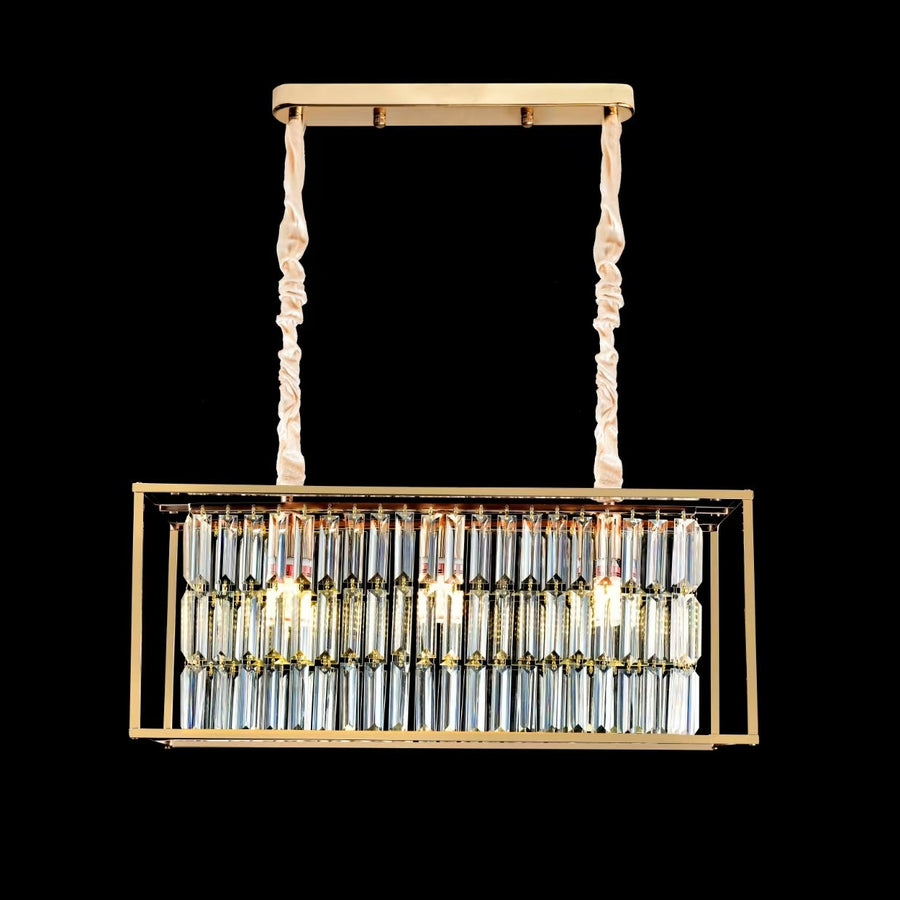 Crystal Chandelier, CC1676/650X200GD, 3xE14, Shiny Gold, Adjustable Height, Metal and Crystal