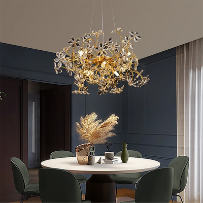 AURAFLOR Magno Crystal Chandelier, 9x G9, Chrome and Crystals, 55cm, Adjustable Height