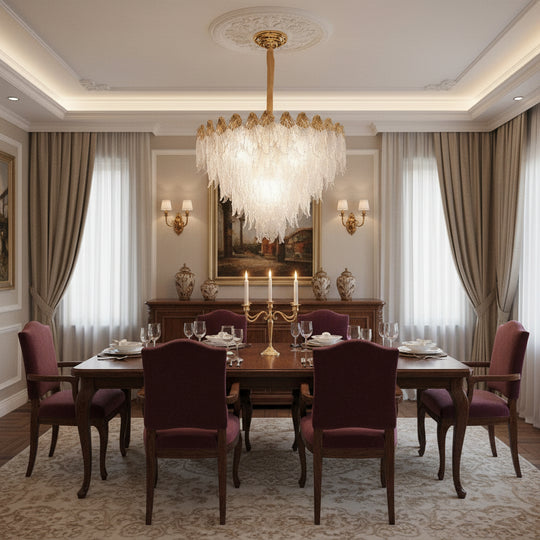 Crystal Chandelier MURANO Eleganza 9xE14, D50 cm, Gold, Adjustable Height, Metal and Crystal
