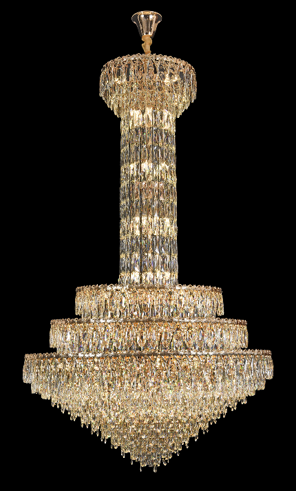 Candelabru Cristal GRAND 87xE14, D138 cm, Auriu, Inaltime Reglabila, Metal si Cristal