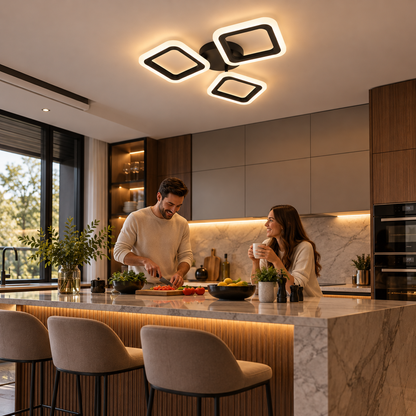 LED chandelier PULSARIS 40W, 3 Squares, Cold/Warm/Neutral light, Black