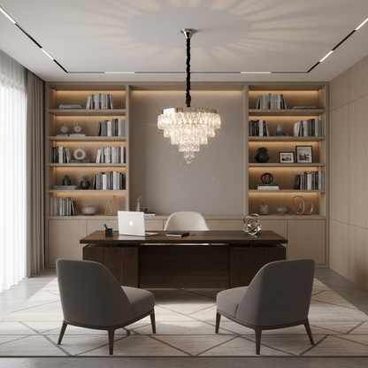 Lustra LED Cristal RIGO cu telecomanda Nobile Diametru 39cm, Crom Lucios, Inaltime Reglabila, Metal si Cristal