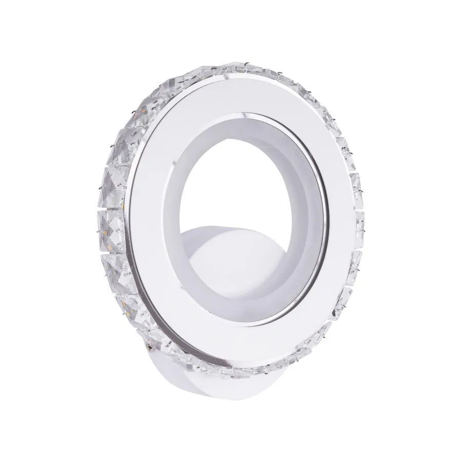 Borandis 20W LED Wall Lamp, White with Chrome, Acrylic and Crystal, Cold/Warm/Neutral Light