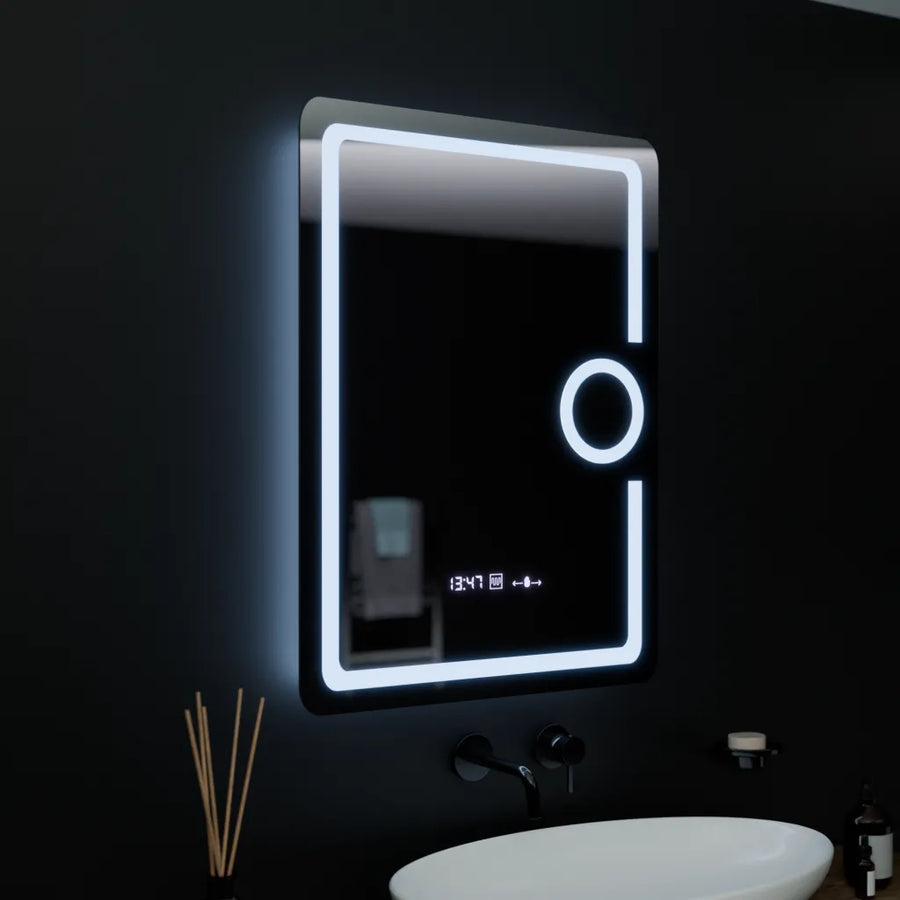 Mirror LED rectangular 60x80cm ECLAT MotionGlow Marcello Defrosting System Thermometer & Clock Cosmetics Dimable