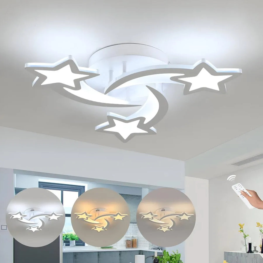 LED chandelier with Ipomoea remote control, 48W, 3 stars, cold/hot/neutral light, unstable, white