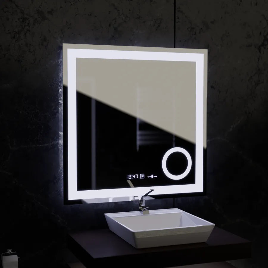 Mirror LED rectangular 80x80cm Souverain Motionglow Marcello Dismantic Clock System & Thermometer