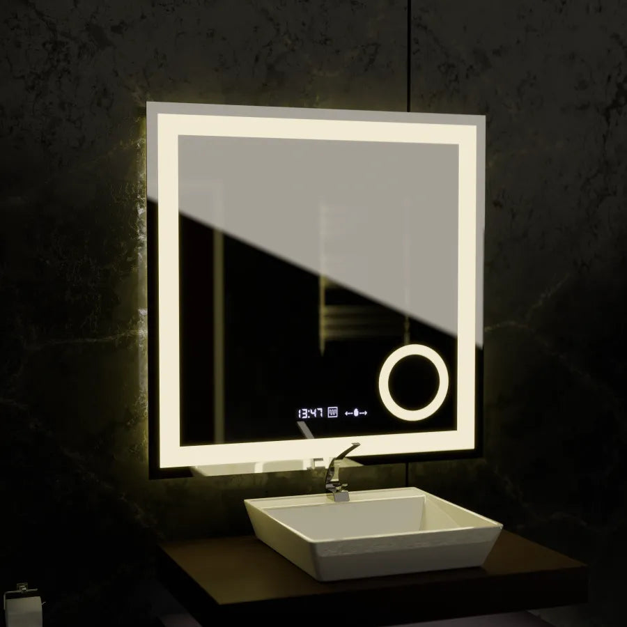 Mirror LED rectangular 80x80cm Souverain Motionglow Marcello Dismantic Clock System & Thermometer