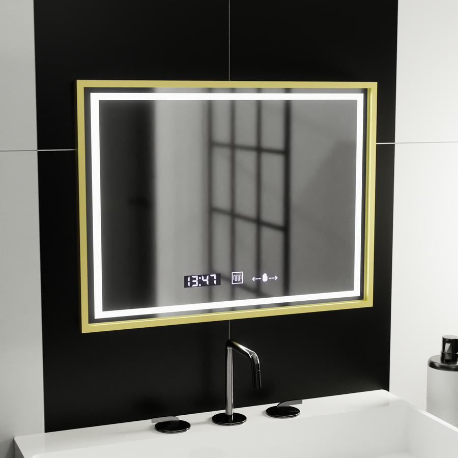 LED rectangular LED mirror 80x60cm Crystallo Motionglow Marcello Dimable Clock Defrosting System